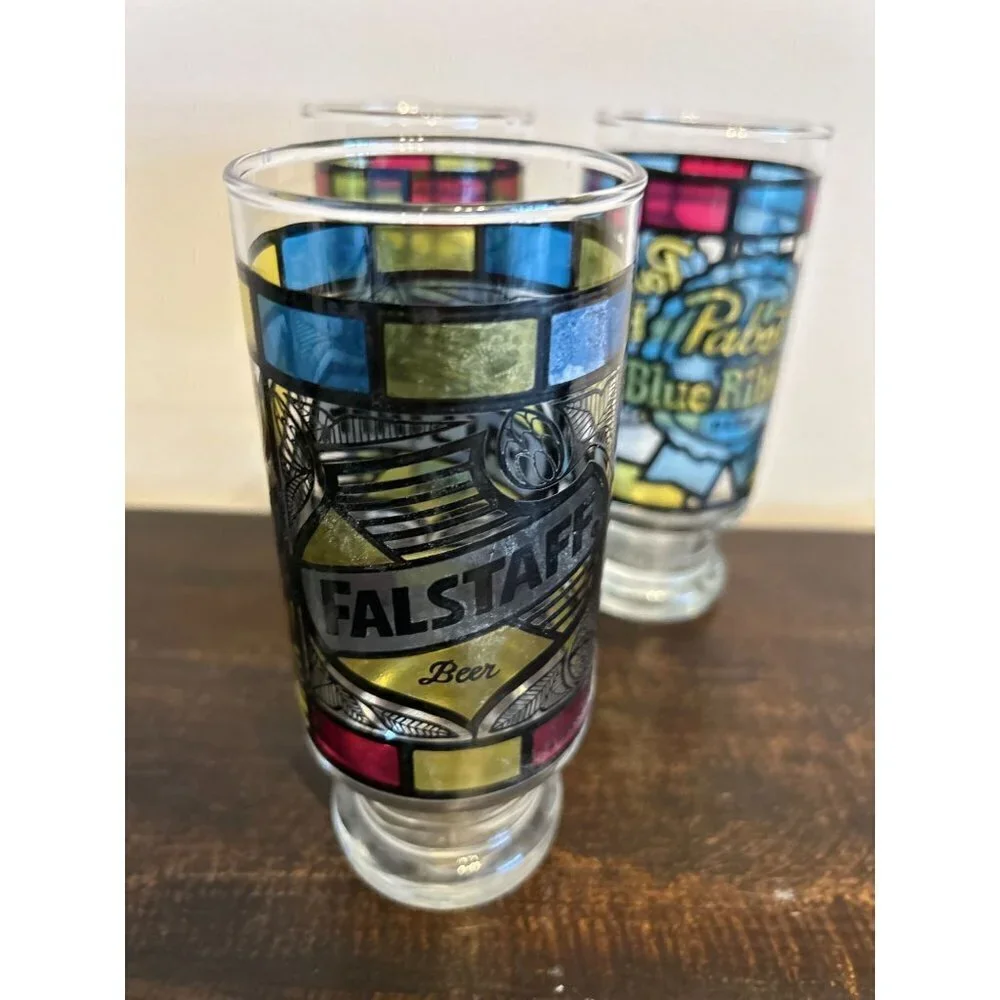 Set of 6 Anchor Hocking Beer Glass Circa 1970 Tumblers Stain Glass 6.5